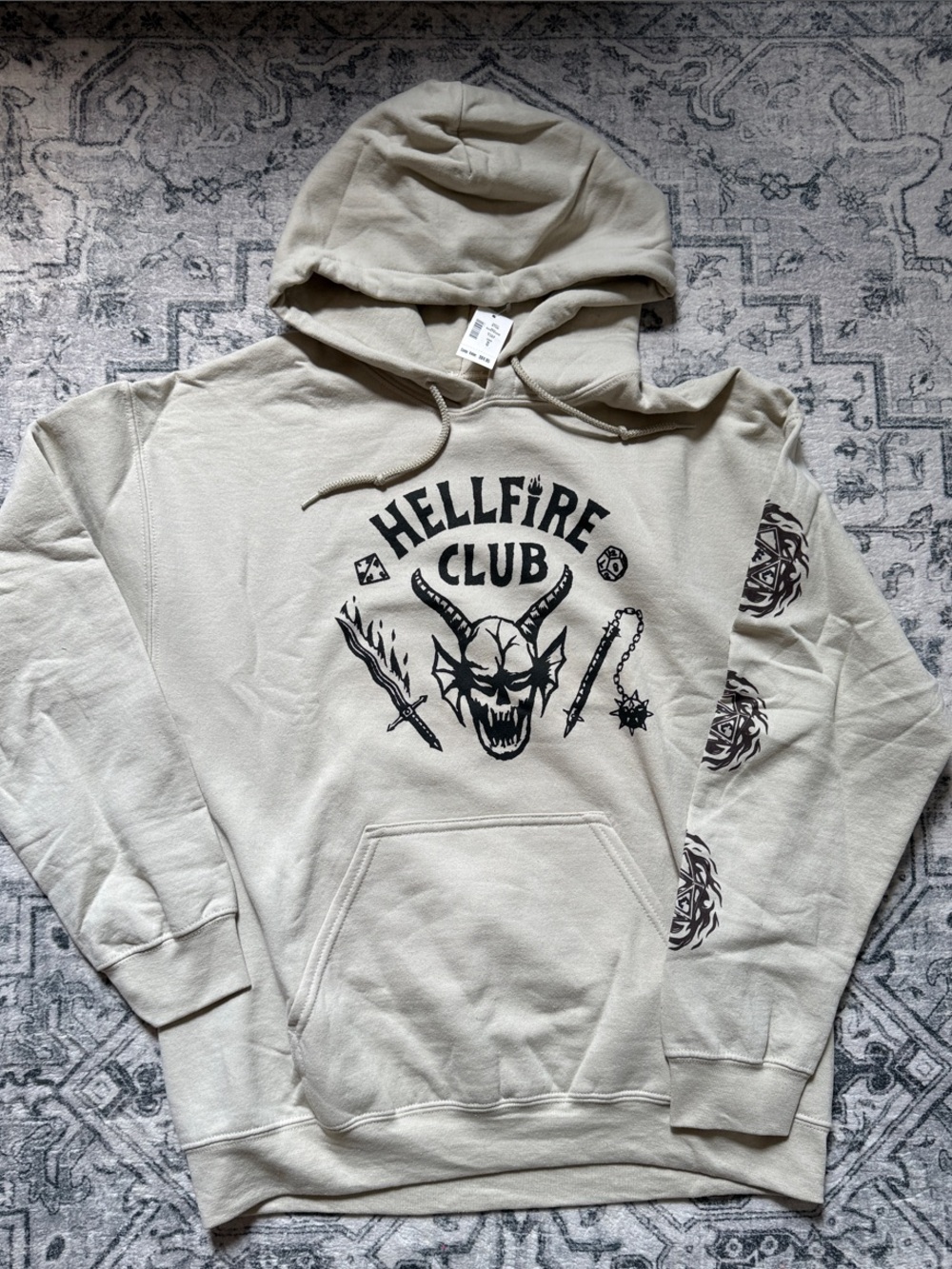 Netflix Hellfire Club Pullover Hoodie - Beige with Black Graphic